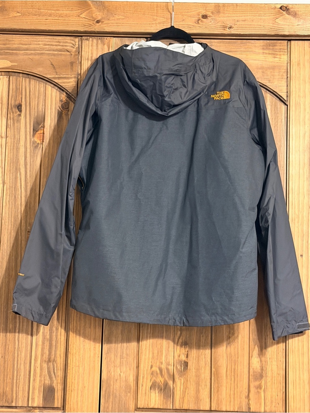 The North Face Men's Dark Gray Rain Jacket with Yellow Trim - Picture 2 of 3